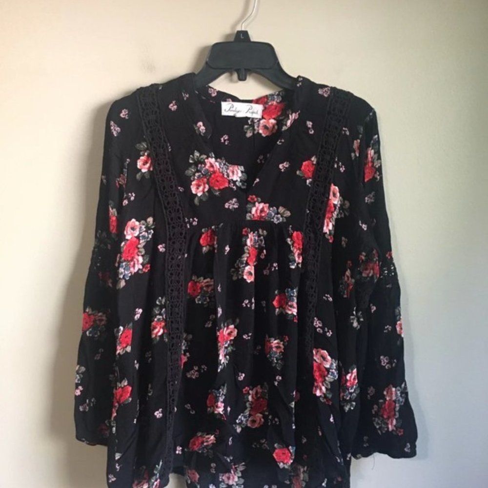 Penelope project large‎ black long sleeved floral top